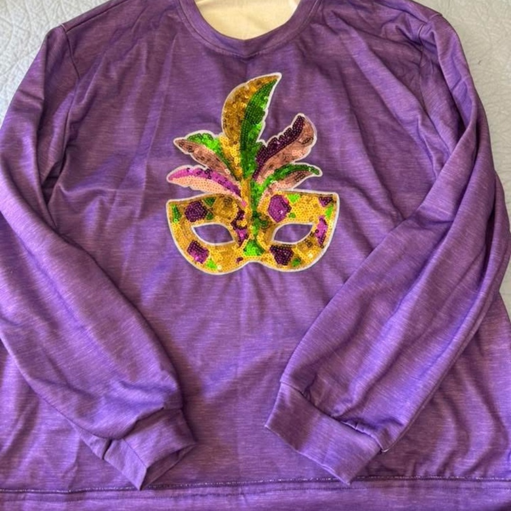 Purple Sequin Mask Pullover Top - womens